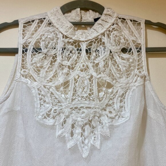 Stunning Topshop Crocheted Lace & Mesh Sleeveless Blouse - Size 4 - Picture 6 of 16